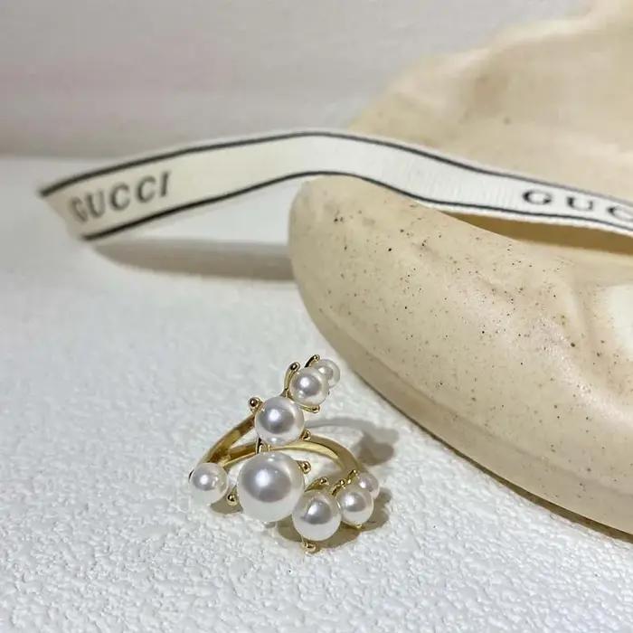 Bagues Vintage en perles blanches Double couche pour femmes