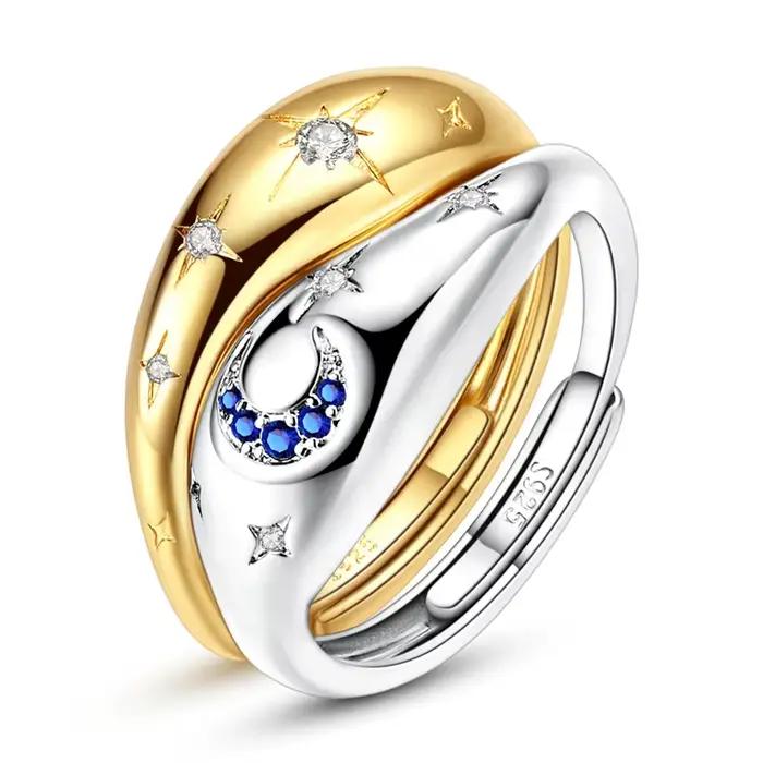 Bague en argent Sterling 925 motif étoile et lune pour engagement et occasions spéciales femmes filles bijoux cadeaux d'anniv