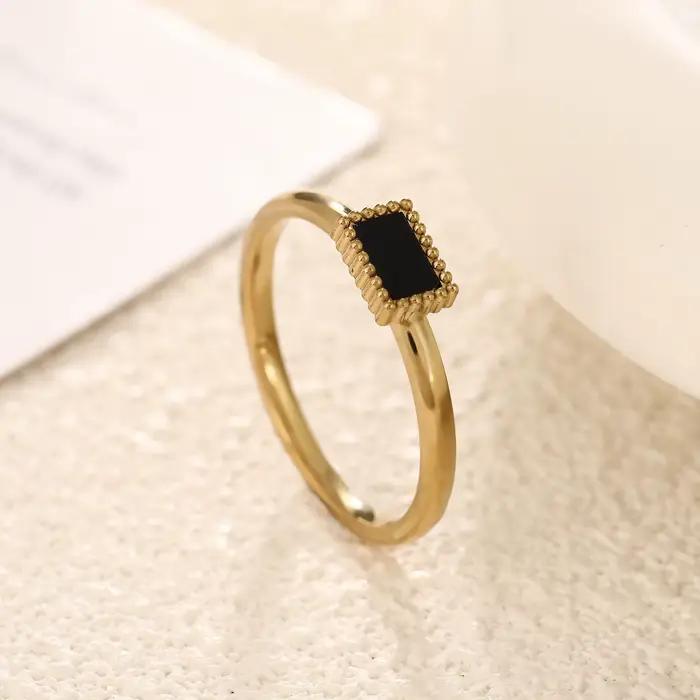 Bague rectangulaire noire en acier inoxydable pour femmes, bagues minimalistes à la mode, bijoux géométriques, cadeau d'anniversaire, vente en gros