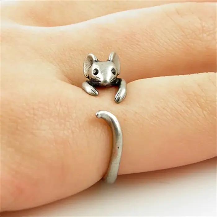 Bague de doigt Huitan vintage en forme de souris pour femme
