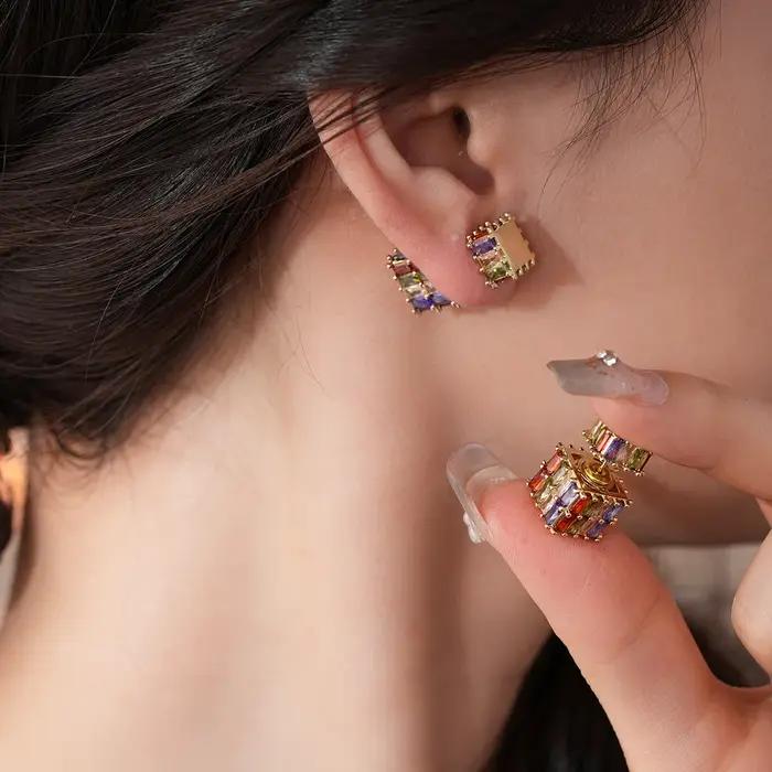 Boucles d'oreilles françaises rétro en Zircon tridimensionnel pour femmes