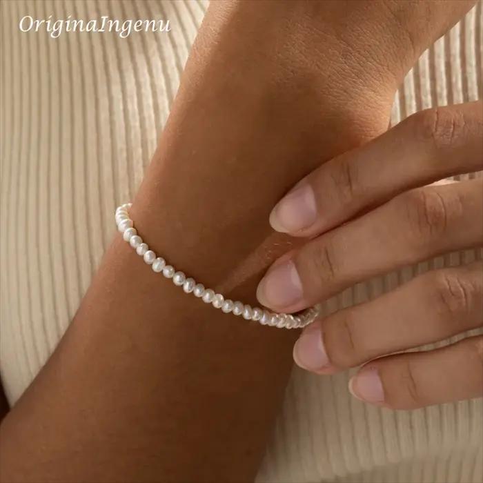 Bracelet de perles naturelles fait à la main pour femme, perles remplies d'or 14 carats, longueur pe