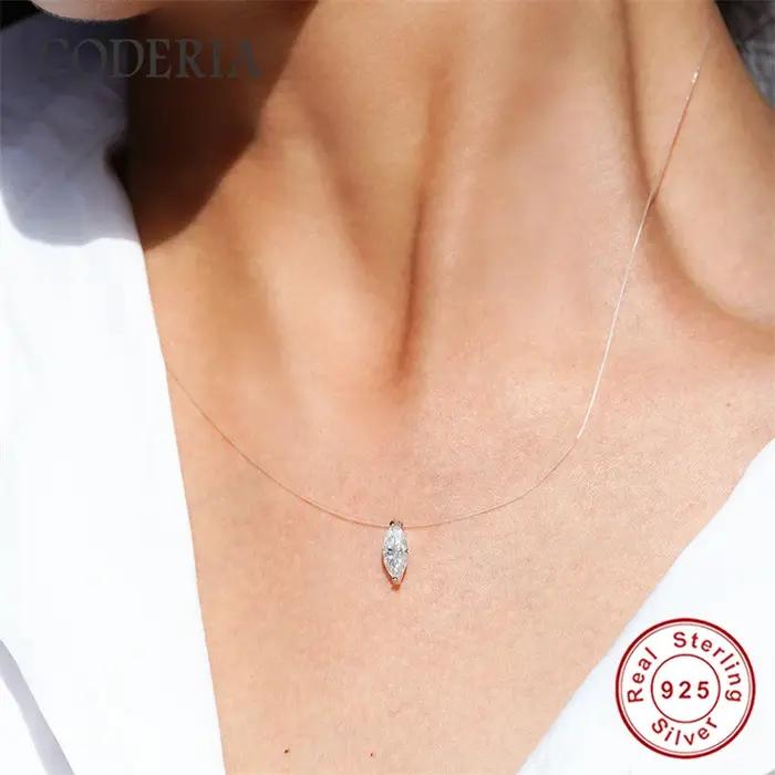 Collier invisible Moissonite taille Marquise 1CT sterling silver 925 pour femmes bureau carrière cadeau occasion spéciale