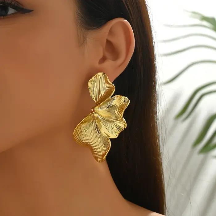 Boucles d'oreilles demi-fleur en feuilles de Ginkgo pour femmes