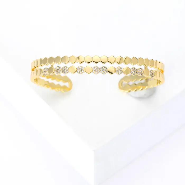 Bracelet ouvert en cuivre et zircone de luxe pour femmes unisexe mode décontractée accessoires de fête pour soirées et mariages
