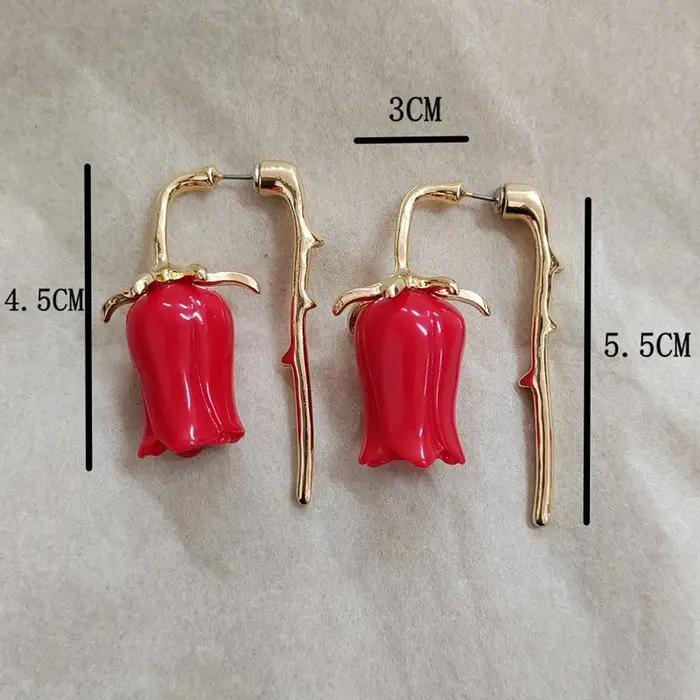 Boucle d'Oreille Fleur Rose pour Femme, ChimRed