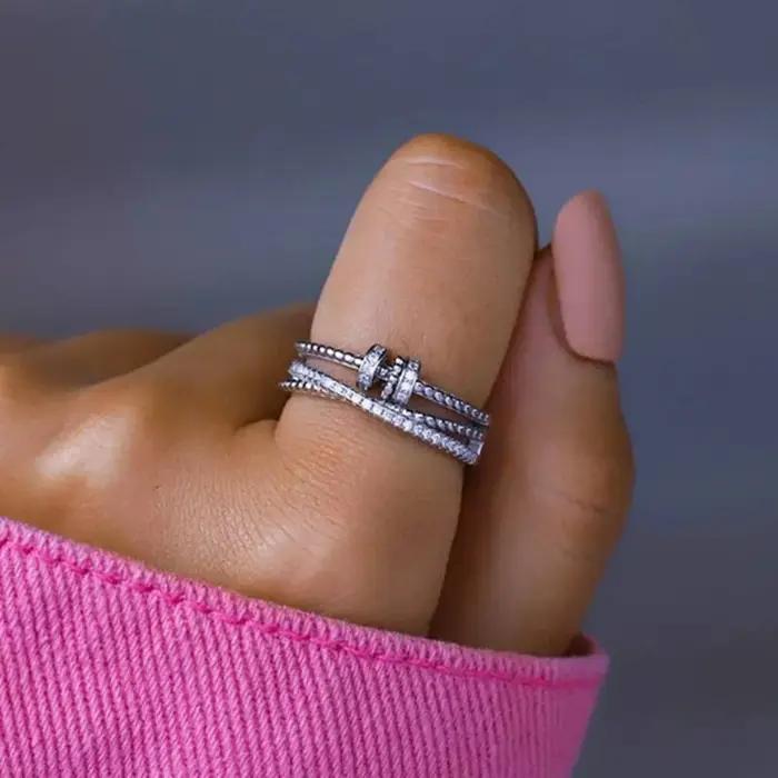 Bague anti-stress réglable en argent sterling 925 Trumium pour femme avec perle