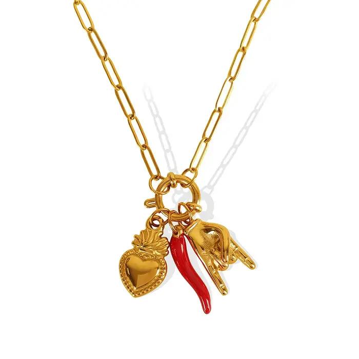 Collier pendentif piment rouge vintage plaqué or, design unique et de niche, chaîne de clavicule, ac