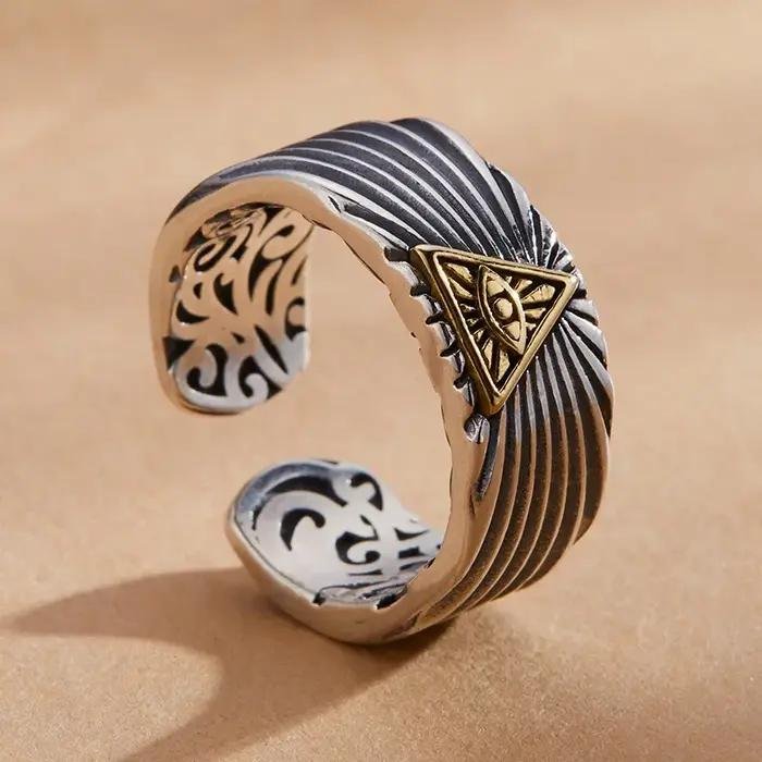 Bague rétro œil de Providence doré pour hommes et femmes, Punk gothique, anneau ouvert réglable, bij