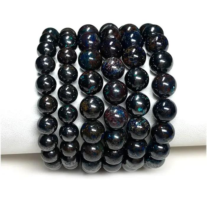 Veemake Bracelets Azurite marron bleu naturel perles rondes en vrac 08117