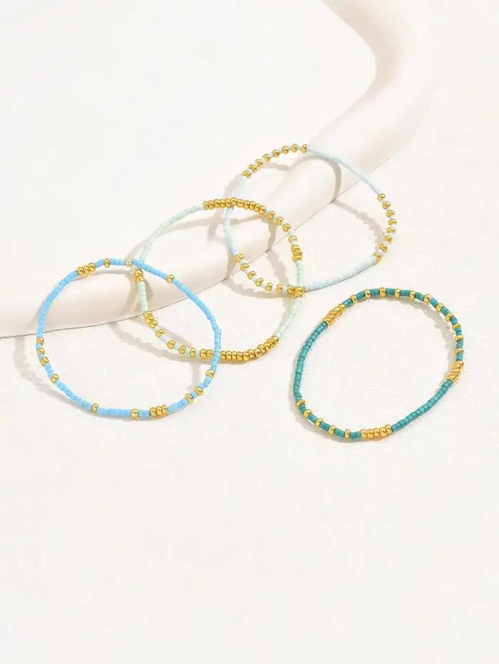 Ensemble de bracelets extensibles en perles de rocaille de couleur Turquoise