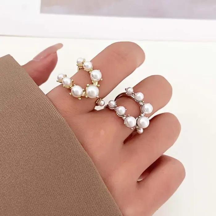 Bagues Vintage en perles blanches Double couche pour femmes