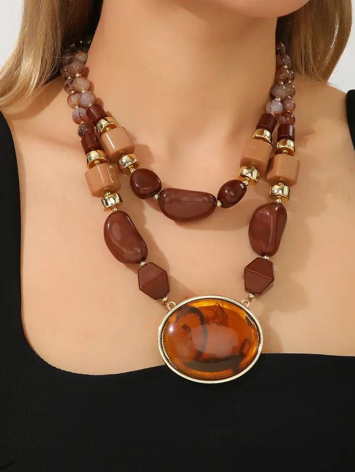 Collier multi-rangs en résine acrylique pour femmes