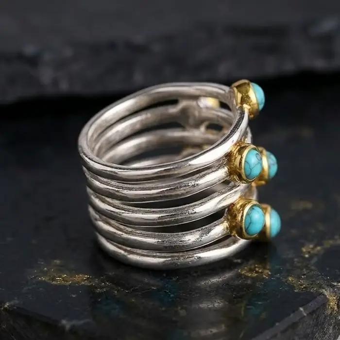 Huitan Magnifique bague avec imitation turquoise