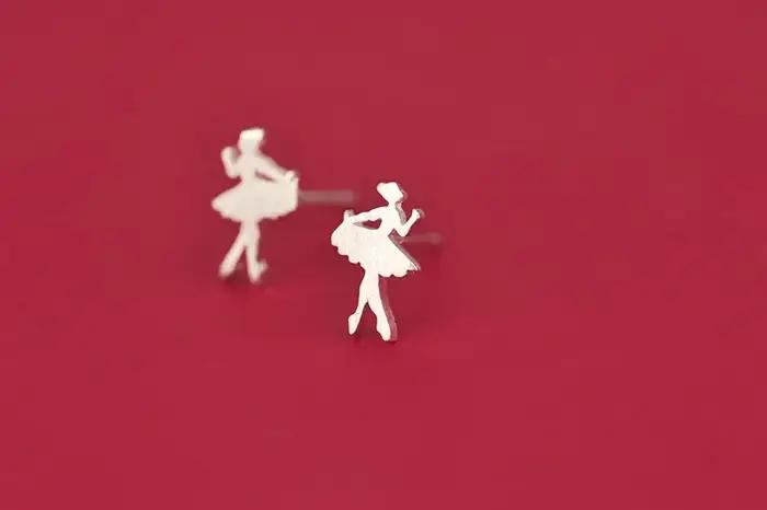 Boucles d'oreilles de ballet en argent Sterling 925 véritable pour femmes et filles