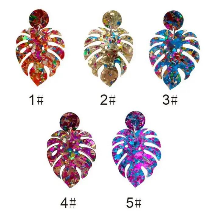 Boucle d'oreille en forme de feuille irisée colorée à paillettes acryliques