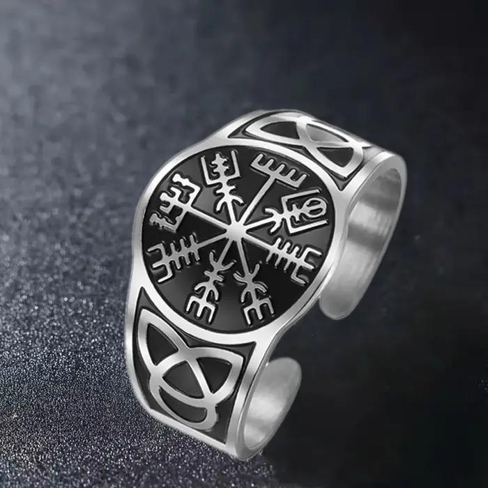 LIKGREAT Vintage Viking Vegvísir anneau pour femmes hommes céltiques irlandais noeud bagues en acier inoxydable nordique amulette bijoux cadeau