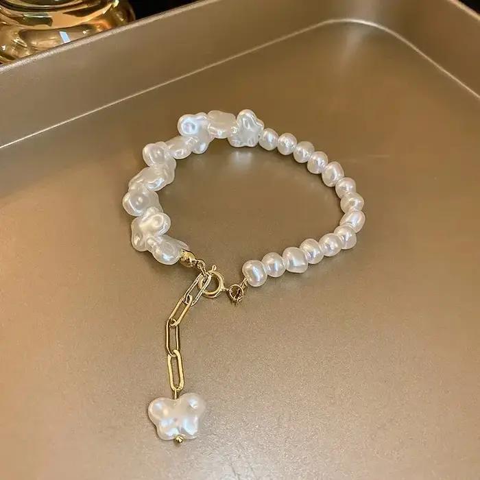 Bracelet élégant en perles baroques pour femmes, imitation de perles irrégulières, bracelets perlés,