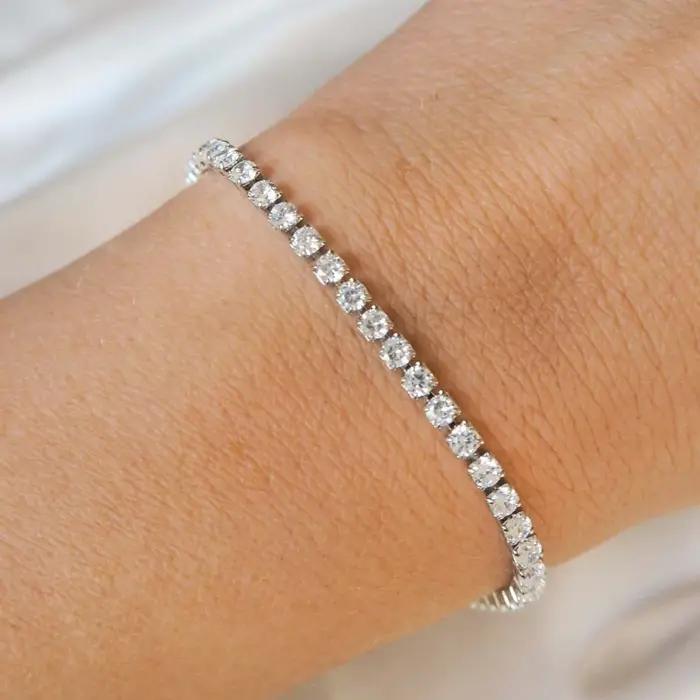 Collier Tennis pour Femme Plaqué Or 14K/Argent, Collier Ras du Cou Délicat avec Strass et Chaîne en
