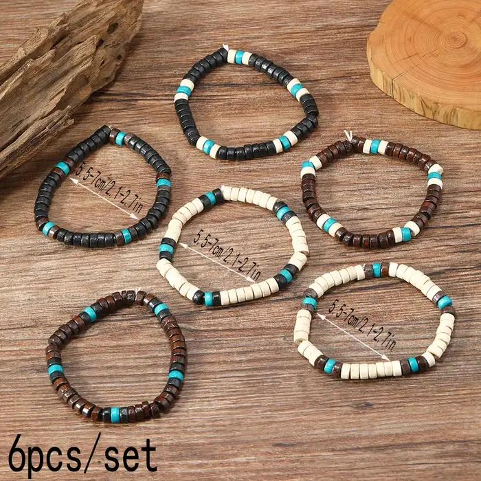 Ensemble de bracelets en perles de bois pour hommes, nouveau bracelet ethnique, simple, solide, document, perlé, mode masculine, article, accessoires de bijoux