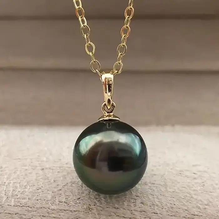 Collier pendentif en perles de verre bleu Tahiti, 14K, eau douce, eau de mer naturelle, diamant, lum