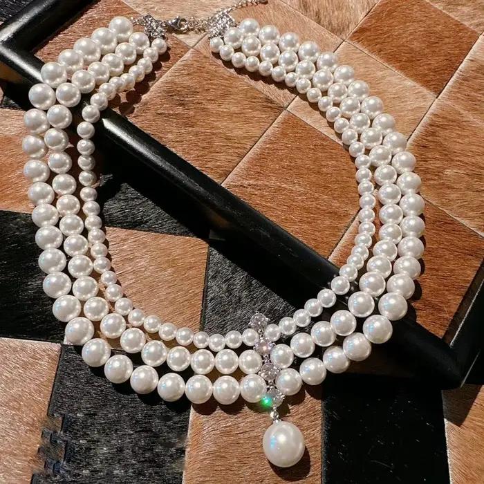 Farah collier Baroque perle d'eau douce pendentif en diamant multicouche