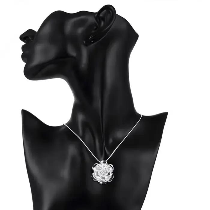 Collier en argent plaqué serpent pour femme, pendentif fleur, bijoux de mariage, beau, romantique, vente en gros