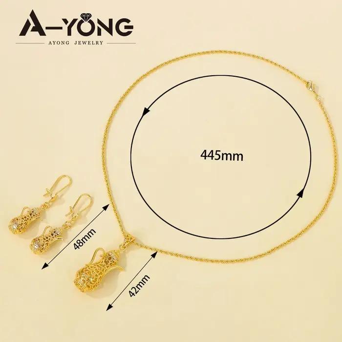 Parure de bijoux de mode arabe plaqué or 21 carats collier et boucles d'oreilles pour femmes occasions spéciales mariage anniversaire fête religieuse Aïd