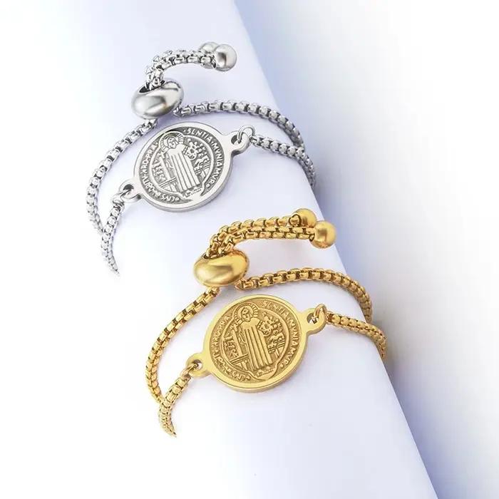 Bracelet médaille de Saint benoît en acier inoxydable
