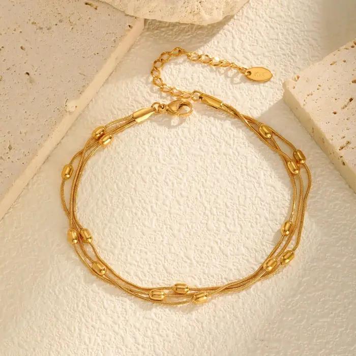 Bracelet de cheville à chaînes de perles à Triple maillon pour femmes