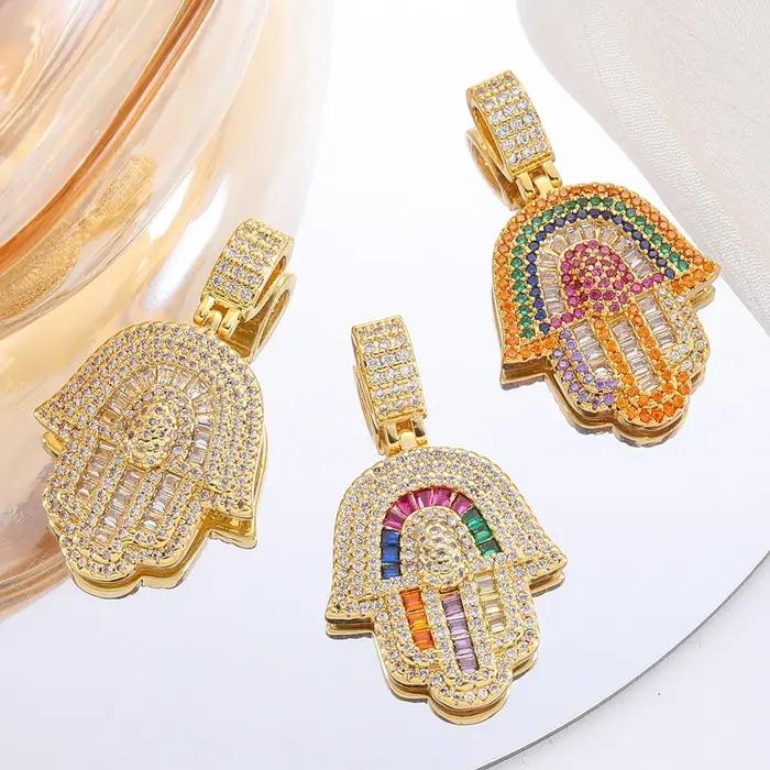 Juya Breloques Hamsa Fatima et Œil Turc Grec en émail coloré plaqué or 18 carats pour la fabrication de bijoux