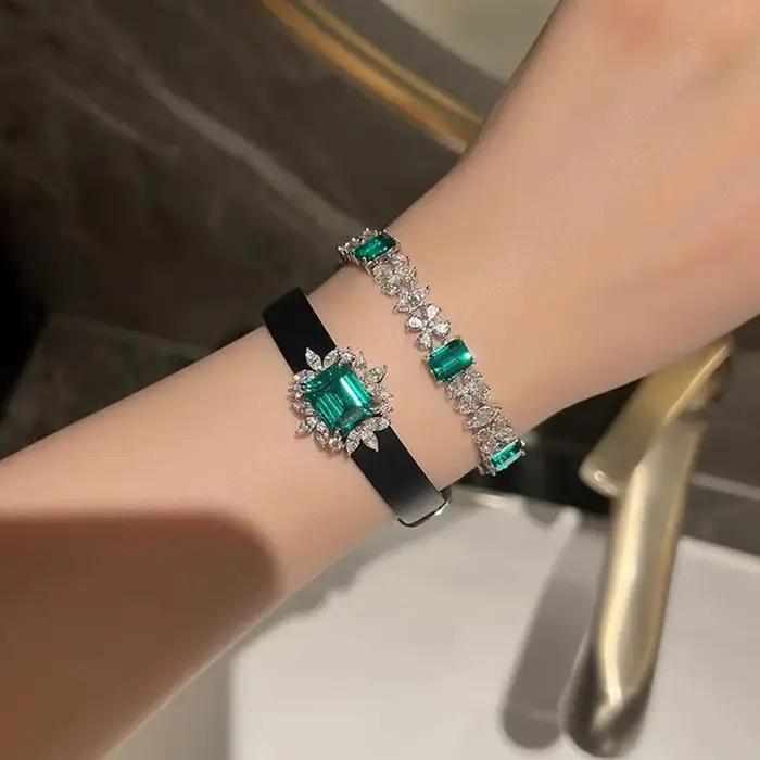 Foyimagination-Bracelet en diamant vert émeraude à haute teneur en carbone pour femme
