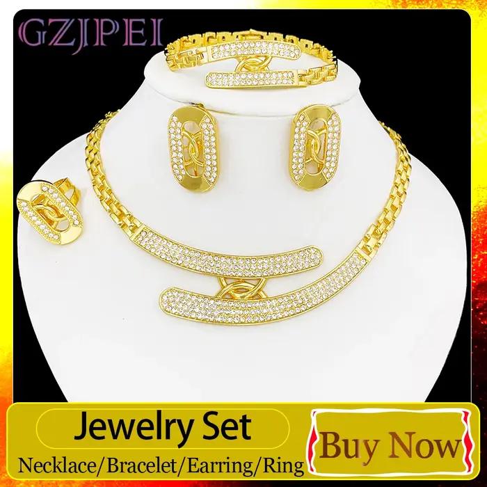 GZJPEI Ensemble de bijoux tendance 4 pièces/ensemble, bijoux en zircon blanc brillant pour femmes, a