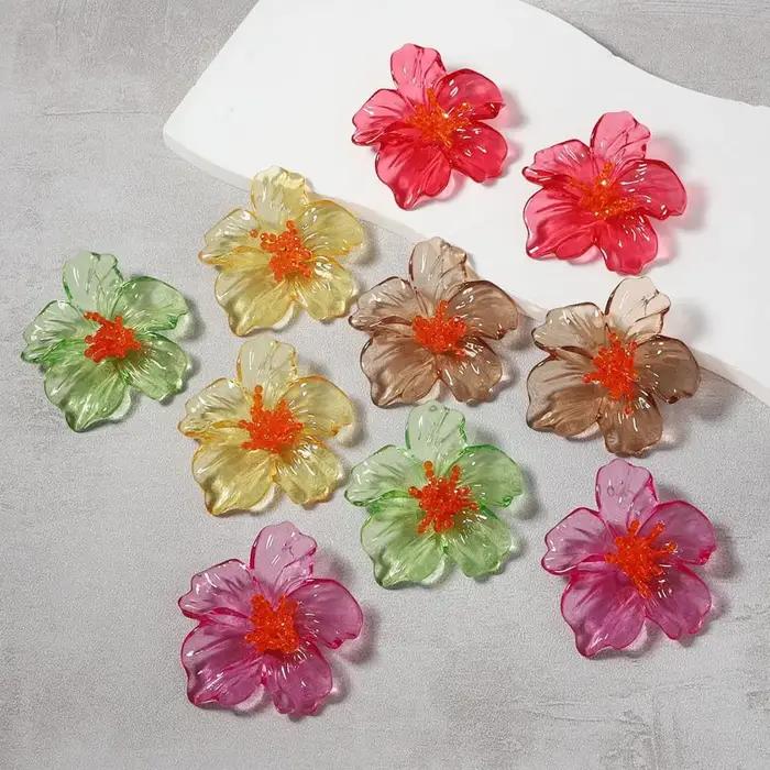 Boucles d'oreilles à fleurs transparentes en acrylique coloré pour femmes