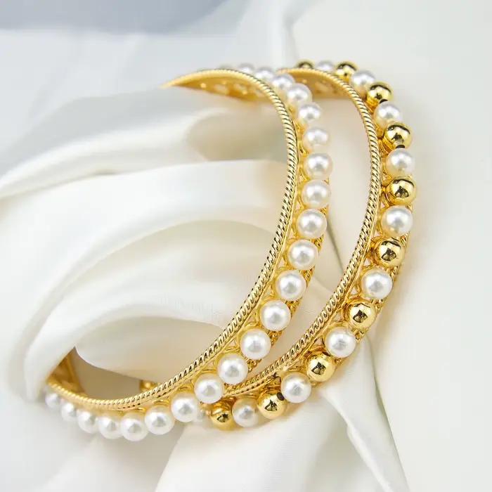 Bracelets en or plaqué 21 carats pour femmes, perles élégantes italiennes, bracelets de manchette de luxe, bracelets arabes brésiliens, bijoux de fête de la fête des mères