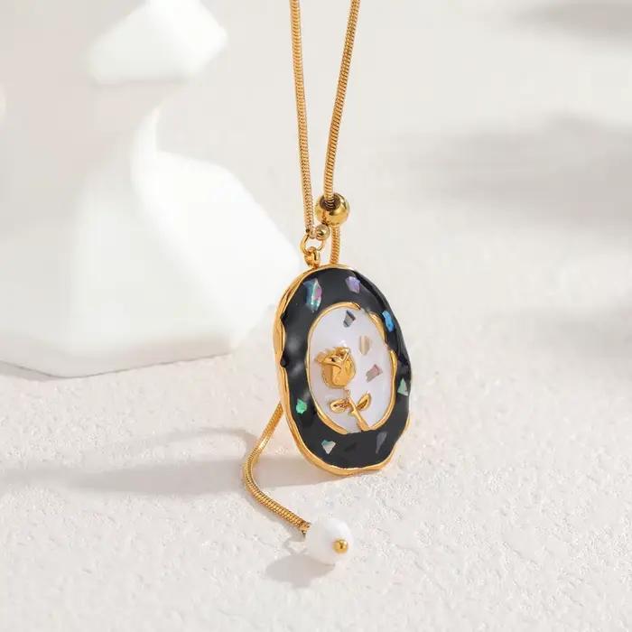 EILIECK – ensemble de collier et boucles d'oreilles ovales en émail avec fleurs