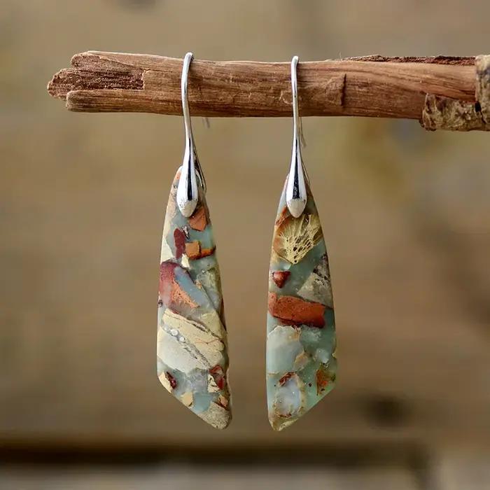 Boucles doreilles ethniques en jaspe empereur plaqué argent cuivre géométriques pour femmes occasions spéciales cadeaux originaux
