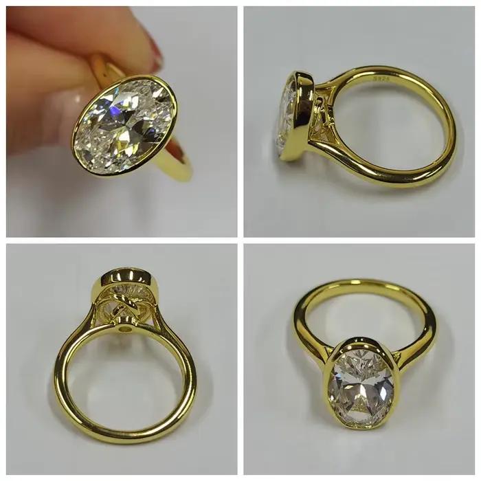 Lnngy-Bagues de fiançailles ovales en argent regardé 925 pour femme