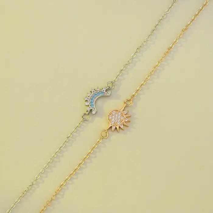 YILUOCD 2 pièces Bracelet soleil et lune en zircone cubique scintillante pour femmes ensemble de bracelets de Couple réglables cadeau de bijoux de fête de mariage