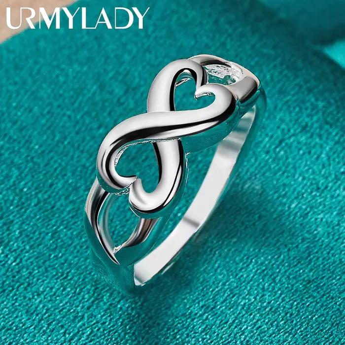 Bague en argent sterling 925 double coeur pour femmes occasions spéciales mariage style moderne amour éternel