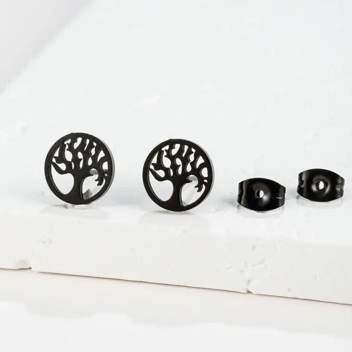 Boucles d'oreille arbre de vie bohème élégantes en acier inoxydable pour femme occasions spéciales tragus vintage gothique trendy