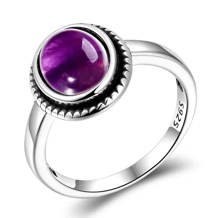 Bagues en argent améthyste naturelle pour hommes et femmes, bijoux fins pour fête d'anniversaire de mariage, cadeaux de fiançailles