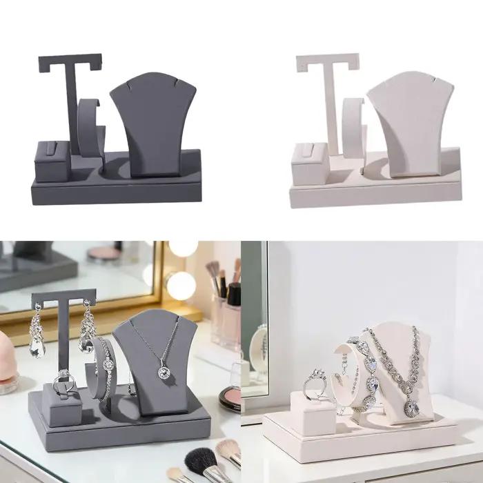 Présentoir à bijoux en cuir PU élégant pour collectionner et exposer colliers, bagues, bracelets et boucles d'oreilles pour bureau et maison