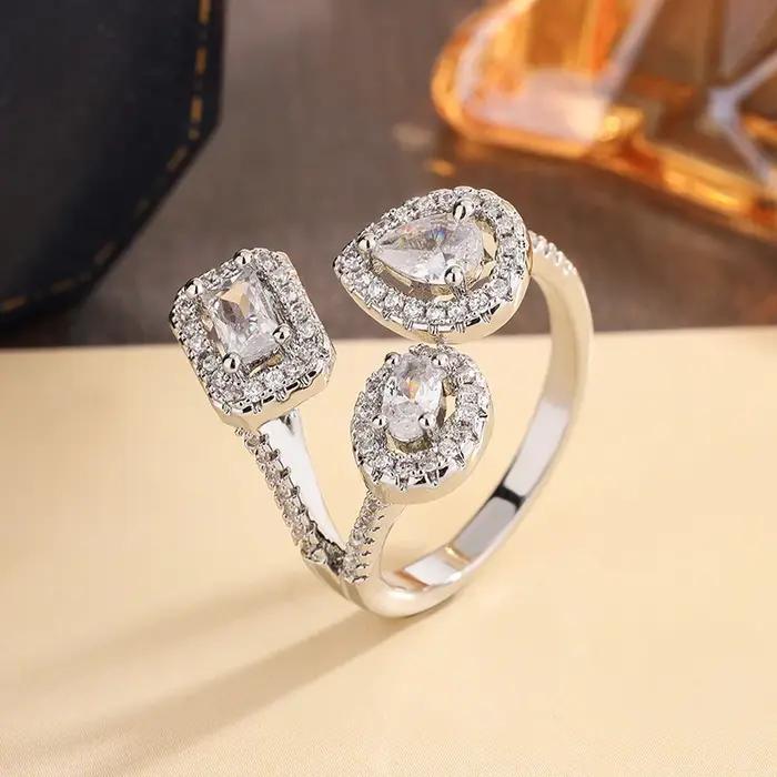 Bague géométrique en Zircon cubique pour femmes