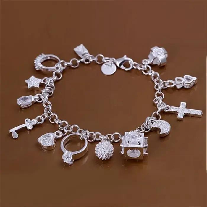 Bracelet tendance en argent sterling 925 avec breloques colorées, cadeau idéal pour la Saint-Valenti