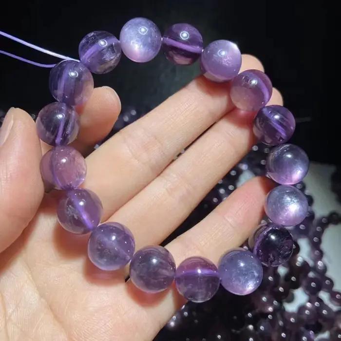 Bracelet en pierre de Lepidolite violette naturelle