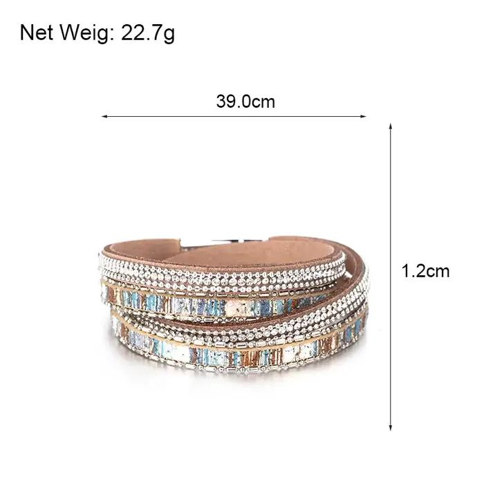 ALLYES femmes Bracelet en cuir tchèque cristal Vintage Boho plusieurs couches bohème Double Wrap