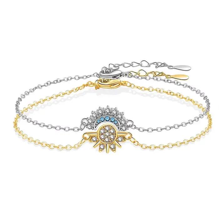 YILUOCD 2 pièces Bracelet soleil et lune en zircone cubique scintillante pour femmes ensemble de bra