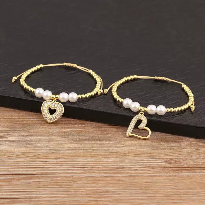 Nidin nouvelle mode coeur/champignon forme creux conception chaîne Bracelets réglable pour les femmes perles briller Zircon bijoux cadeaux