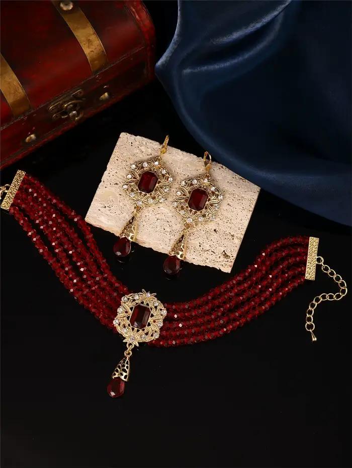 Bijoux de mariage fait à la main pour femmes ensemble collier et boucles d'oreilles design multicouche occasions spéciales
